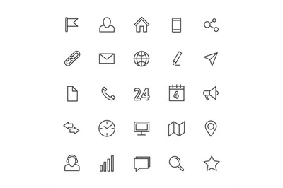 Contact line vector icons. Media and internet communication outline sy