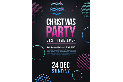 Happy new year and christmas party vector poster in colorful funky sty