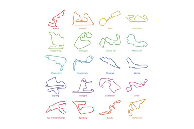 Motorsport race tracks vector circuits