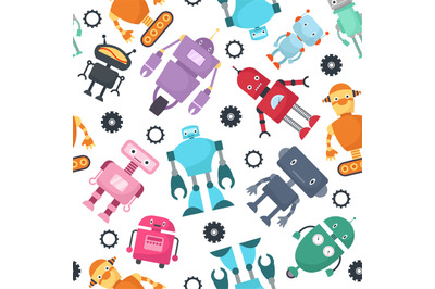 Cute robots futuristic kids vector seamless pattern