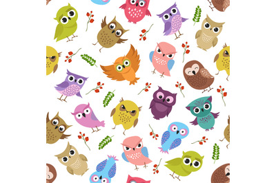 Cute owls vector seamless pattern