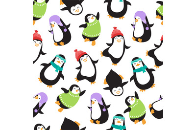 Cute christmas baby penguins vector seamless pattern