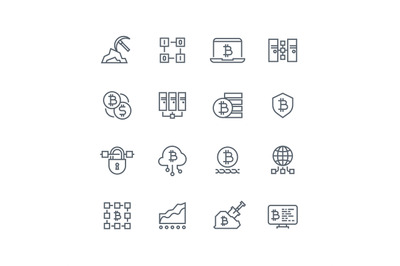 Blockchain and cryptocurrency line vector icons