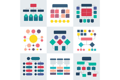 Flowchart schemes and hierarchy diagrams. Workflow chart vector elemen