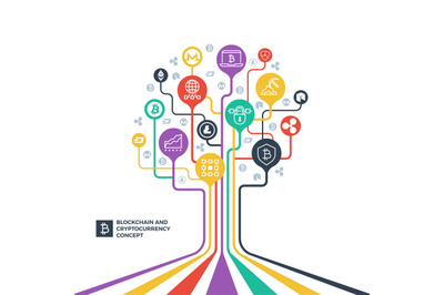 Blockchain, cryptocurrency cryptography and data distribution vector c