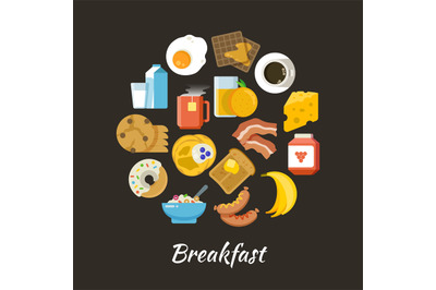 Breakfast vector concept. Fresh and healthy food flat iconce in circle