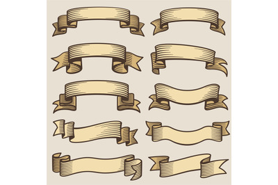 Vintage design banner ribbons. Blank old vector labels