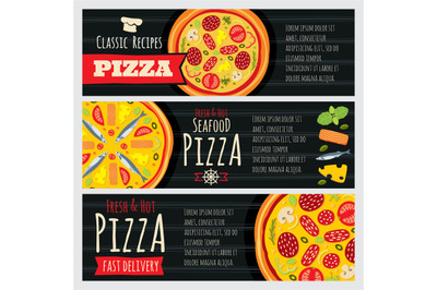 Italian pizza and pizzeria restaurant vector horizontal banners