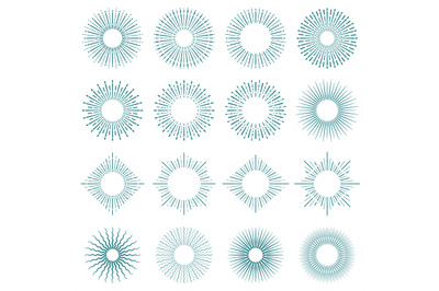 Vintage hand drawn sunbursts vector set. Sunshine with radiant lines r