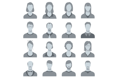 Female and male head vector silhouettes. User profile avatars