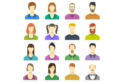 Male and female faces vector icons. Human persons modern business avat