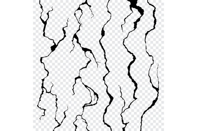 Wall cracks isolated on transparent background