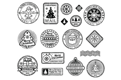 Vintage christmas postage stamps vector set