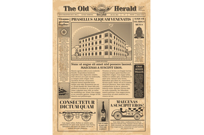 Vintage newspaper vector template with newsprint text