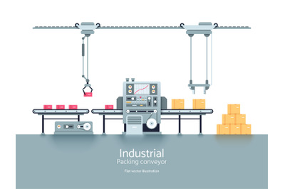 Industrial production factory conveyor flat vector illustration