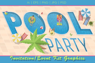 Pool Party Invitation Graphics Kit