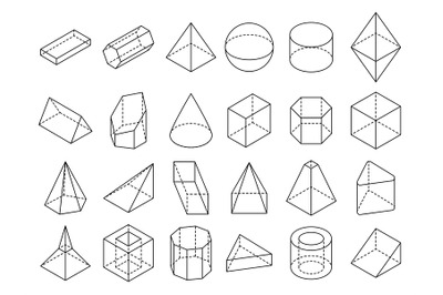 Abstract isometric 3d geometric outline shapes vector set