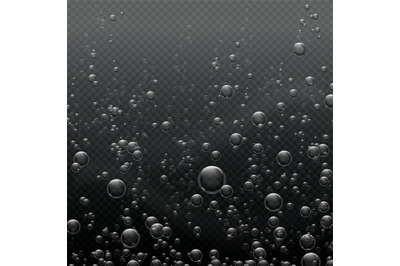 Underwater 3d air bubbles, bubbly soda isolated on transparent backgro