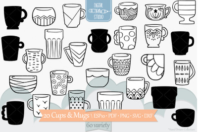 Coffee Cup | Decorated Tea Mugs | Hand Drawn Glass Bowl