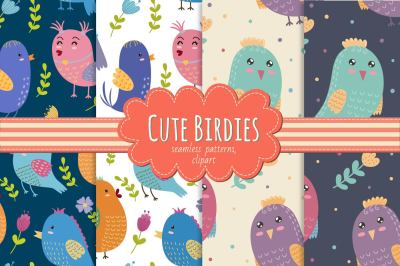 Cute Birdies: patterns &amp; clipart