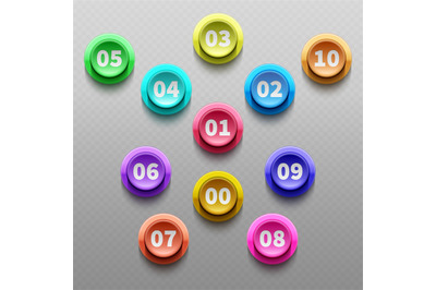 Number buttons&2C; 3d pointing bullets isolated vector set