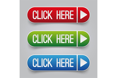 Colorful click here web vector buttons set
