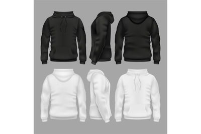 Black and white blank sweatshirt hoodie vector templates