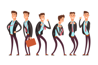 Businessman in different emotional states fear, anger, joy, annoyance,