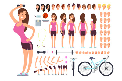 Young fitness female, sportswoman. Vector creation constuctor with big