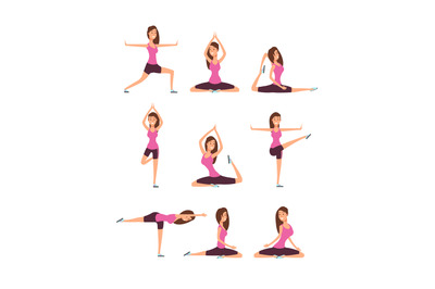 Young woman making yoga exercises and meditation. Fitness girl in trai