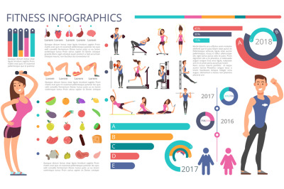 Physical activity&2C; fitness and healthy lifestyle vector infographic