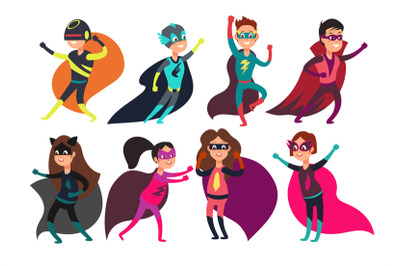 Preschool boys and girls superheroes. Super kid cartoon characters in