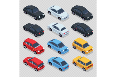 Isometric 3d cars set isolated on transparent background