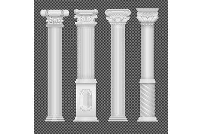 Realistic white antique roman column isolated on transparent backgroun