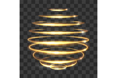 Gold circle light tracing effect, glowing magic 3d sphere isolated on