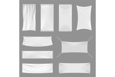 White blank textile advertising banners with folds isolated on transpa