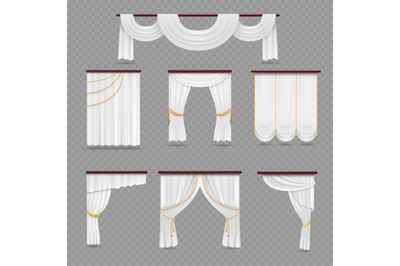 White curtains drapery for wedding room and windows isolated on transp