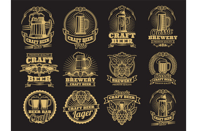 Vintage vector beer labels on black background