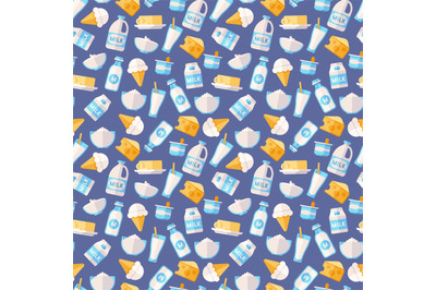 Dairy, milk, yogurt, cream, cheese seamess pattern