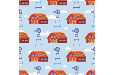 Red farm house seamless pattern design