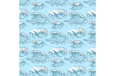 Hand drawn ocean waves seamless pattern