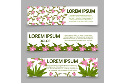 Green banners template with plants and flowers