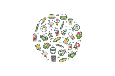 Asian fast food line icons concept