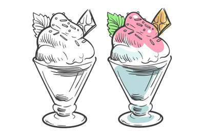 Black and coloring ice cream sketch