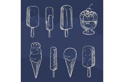 Sketch ice cream collection on blue backdrop