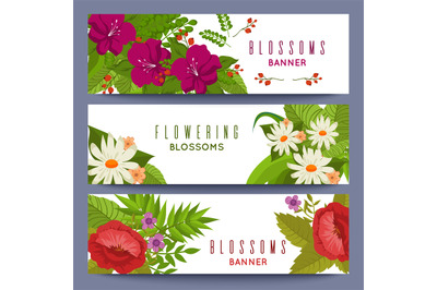 Floral banners template with colorful flowers