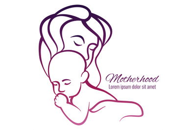 Mom and baby colorful silhouette - motherhood emblem