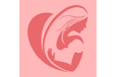Motherhood silhouette emblem on pink background