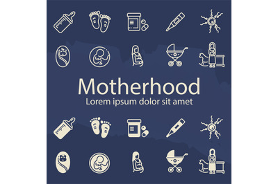 Motherhood thin line and outline icons set