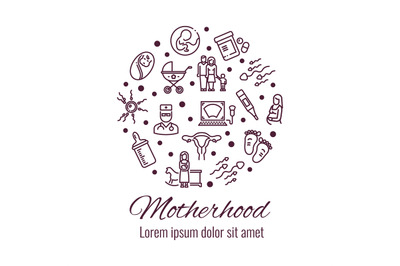 Motherhood thin line icons round concept
